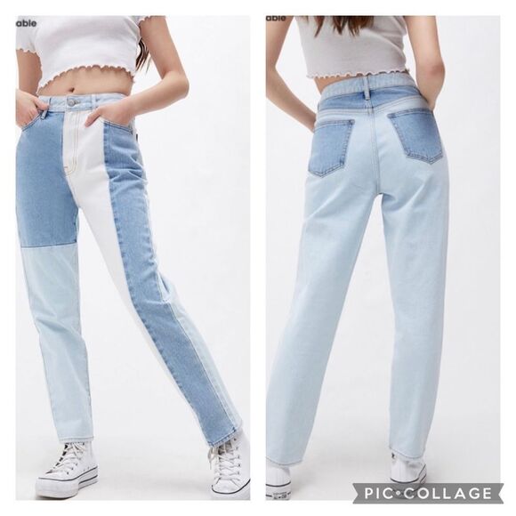 PacSun Eco Hopper Patch Mom Jeans Color Block Sz 24 - Picture 13 of 13